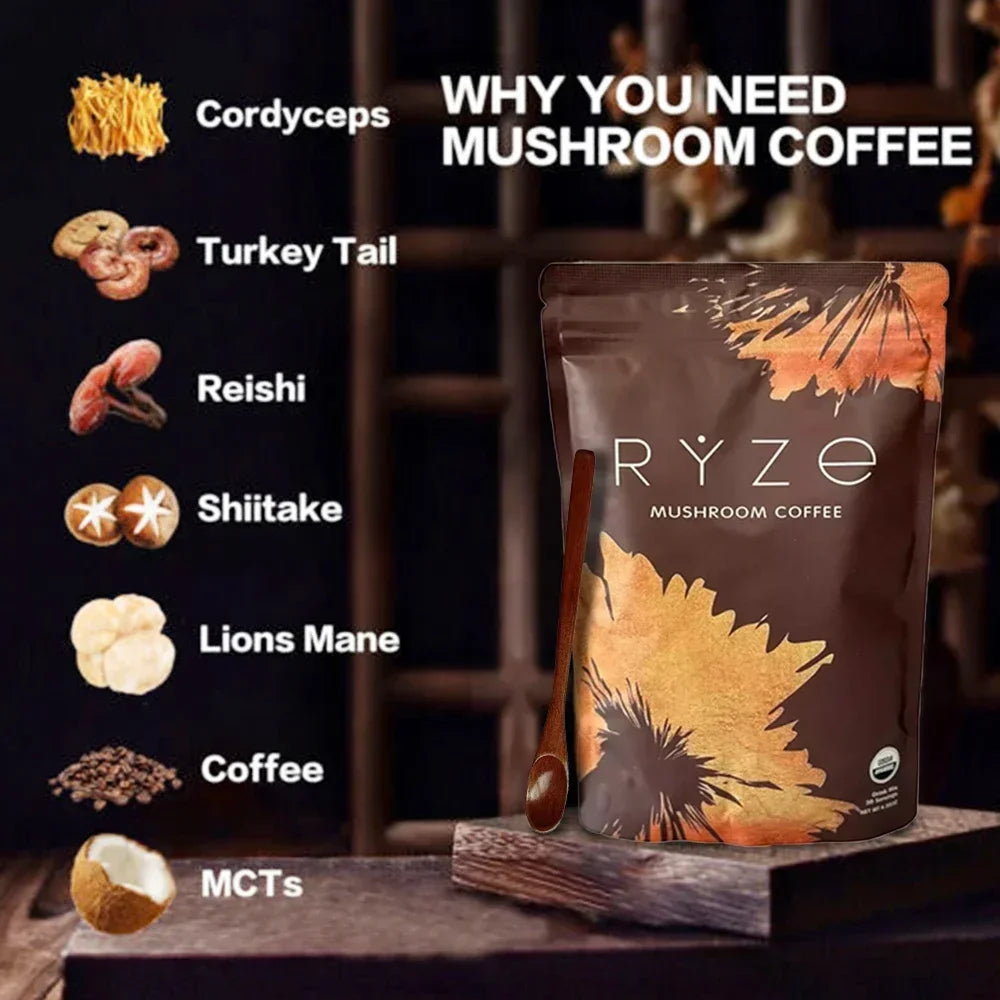 Organic Mushroom Coffee - Shiitake, Cordyceps, Supports Immune, Focus, Concentration, Stress, Digestion & Energy - 180 G