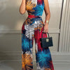 Elegant Women Wide Leg Long Juumpsuit 2024 Spring Summer Fashion Printed Sleeveless Casual Holiday Bodysuits Jumpsuits Trousers