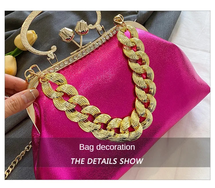 2024 Luxury Women Gold Green Chain Messenger Bags PU Leather Shoulder Bags Shell Clip Designer Handbag And Purse Wedding Clutch