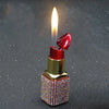 Luxury Diamond Lipstick Inflatable Lighter Mini Butane Pink Water Diamond Portable Lighter High End Women's Smoking Gift