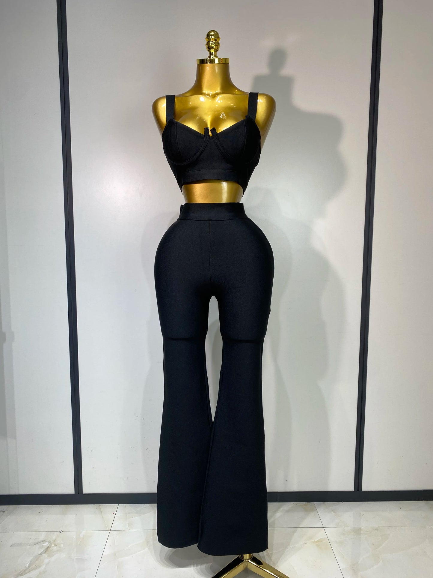 High Quality Elegant Bandage Top Pant Set Women Sexy Evening Party Nightclub Luxury Birthday High Street Fashion Two Piece Set