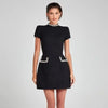 Talenza Women's Elegant Tweed A-Line Dress Solid Slim Fit Y2k Short Sleeve Dress Retro O-Neck Patchwork Luxury Evening Dress