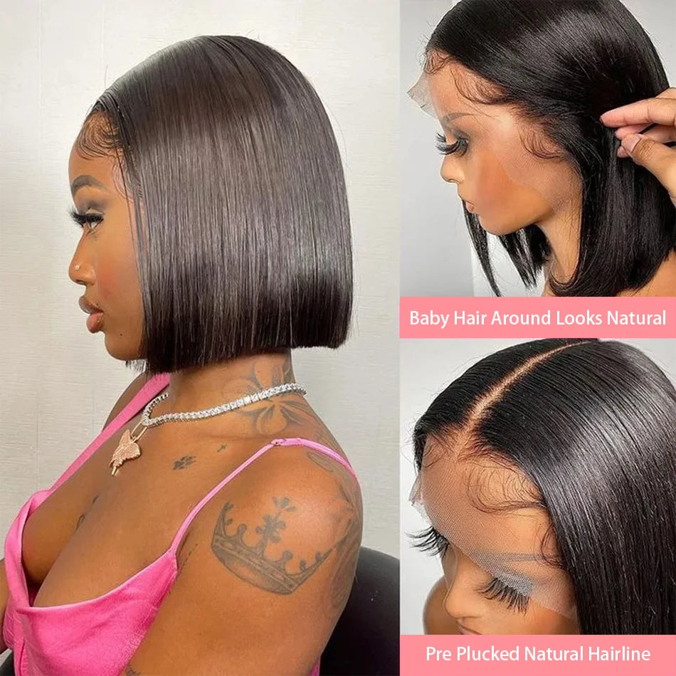 13x4 Bone Straight Lace Frontal Wigs Short Bob Preplucked 4x4 Transparent Lace Front Wig Brazilian 100% Human Hair 12 14 16 Inch