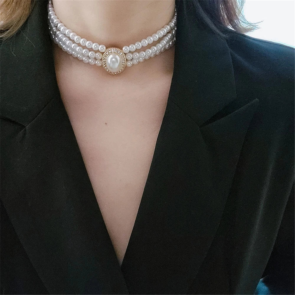 Luxury Vintage Three-layer Pearl Collar Choker, 2024 New In Trend Jewelry Fashion Woman's Choker Necklace on the Neck Party Gift