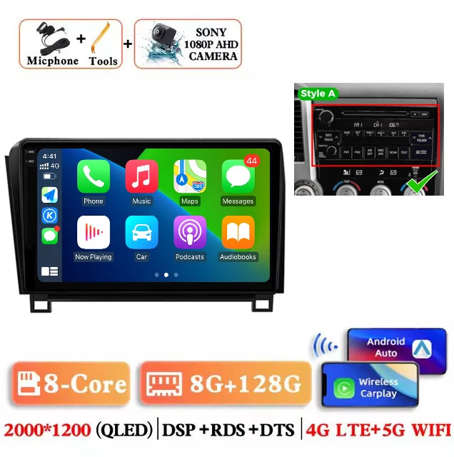Android 14 For Toyota Tundra XK50 2007 - 2013 Sequoia XK60 2008 - 2017 Car Radio Multimedia Video Player Navigation Screen Auto