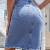 Women's Front Slit Blue Denim Skirt Pockets High Waist Slim Zipper Fly Midi Skirts 2023 Spring Female Casual Streetwear