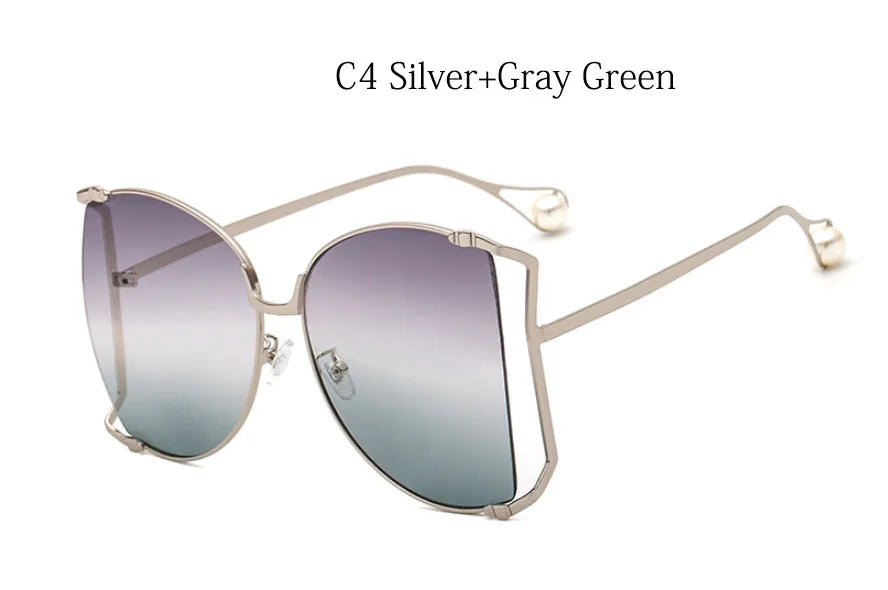 2024 Half Frame Brand Designer Glasses Women Square Pearl Famous Sunglasses Female Fashion Oversized Clear Pink Eyewear Ladies