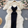 Summer V Neck Knit Sexy Strap Dress Women Elatic Waist Bodycon Sundress Female Beach Backless Maxi Long Dress