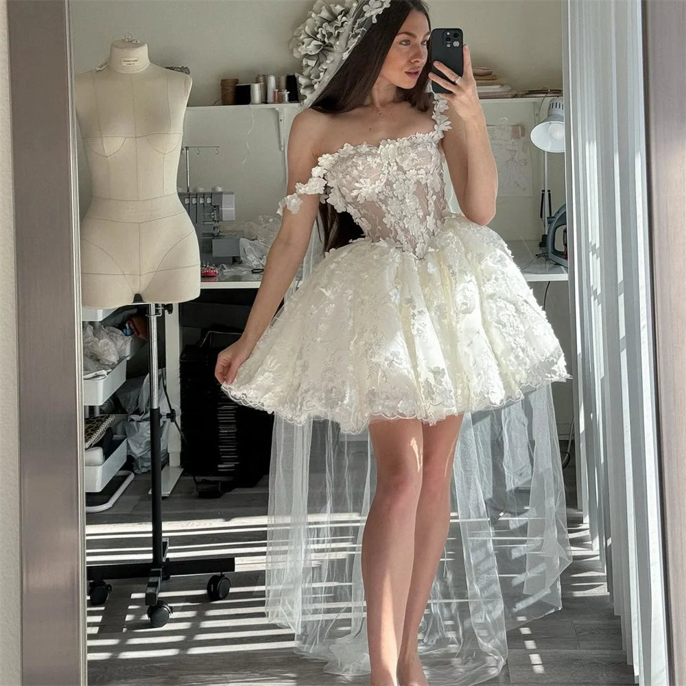 Cathy White Mini Tulle Prom Dresses Spaghetti Strap فساتين السهرة Customized Sleeveless Princess Flowers Vestidos De Noche 2024