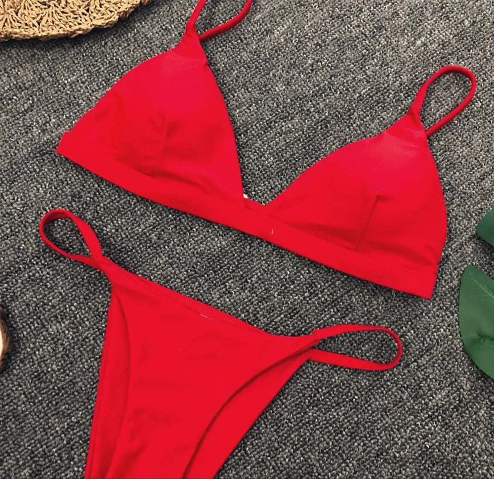 Bikini 2025 New Women's Split Solid Color Adjustable Size Swimsuit