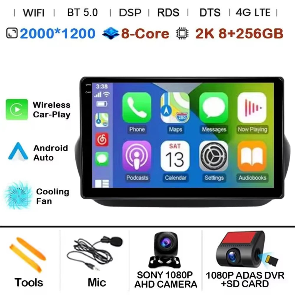 Android 14 Radio For Fiat Fiorino Qubo For Citroen Nemo For Peugeot Bipper 2008-2017 Car stereo Multimedia Player Carplay Auto