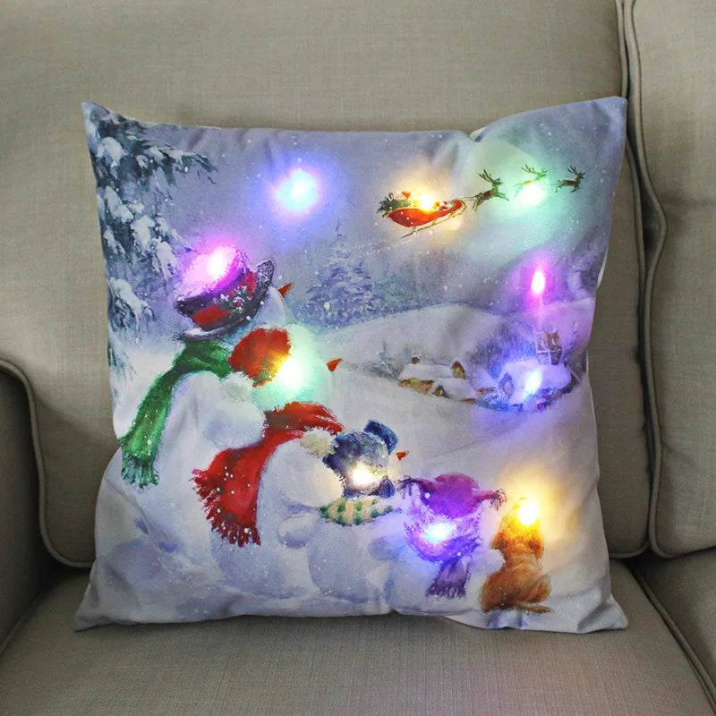 45cm Glowing Santa Claus Pillowcase with Led Lights 2023 New Year Decoration for Home Christmas Ornament Decor Led Cushion Cover
