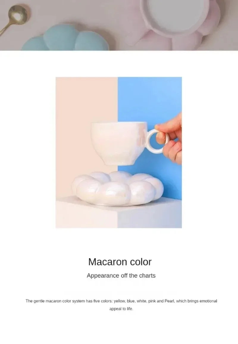 6oz Sunflower Coffee Mug Aesthetic Ceramic Cloud Cup Decorative Saucer Afternoon Tea Water Cup Office Decor Home Mug Drinkware