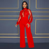 Fashion Women's Clothing Hollow Long-sleeved Loose Wide Leg Jumpsuits Overall Pants Solid Color Sexy Lace