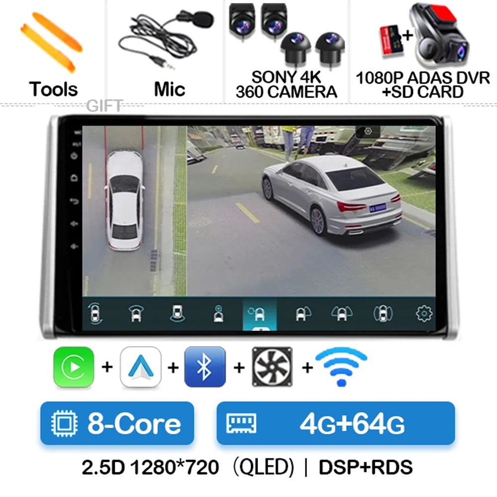 Android 14 Car Radio For Toyota RAV4 5 XA50 2018 - 2023 Multimedia Video Player Navigation GPS 2Din Carplay Auto 4G WIFI QLED BT