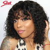 Jerry Curly Short Bob Human Hair Wigs With Bangs Wear To Go Glueless Wig Highlight Honey Water Wave Blonde Colored Wig For Women