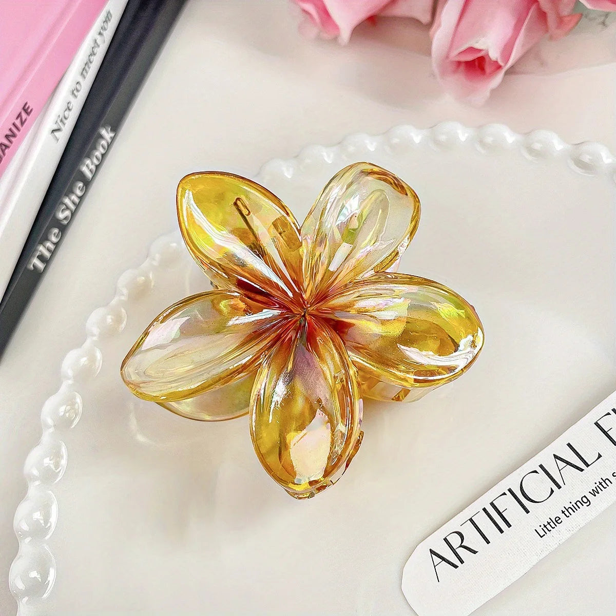 New Gradient Large Flower Acrylic Hair Clip for Women Sweet Hair Claws Crab Clamp Barrettes Hawaiian Headwear Accessories