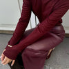 Trendix Women Elegant Burgundy Skirt High Waist Slim Fashion Slit Long Skirts Female Party Slim Club Sexy Vintage PU Skirts 2024
