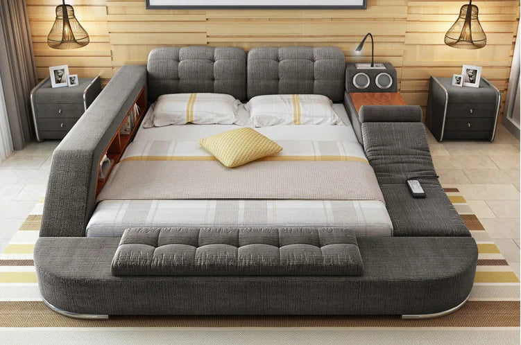 MANBAS Tech Smart Bed Frame Multifunctional Massage Bed Ultimate Bed Fabric/ Cloth Tatami Upholstered Bed with Bluetooth Speaker