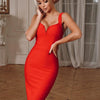 Midi Bandage Dress Women Red Party Dress Bodycon Elegant Sexy V Shaped Spaghetti Strap Evening Birthday Club Outfit 2023 Summer