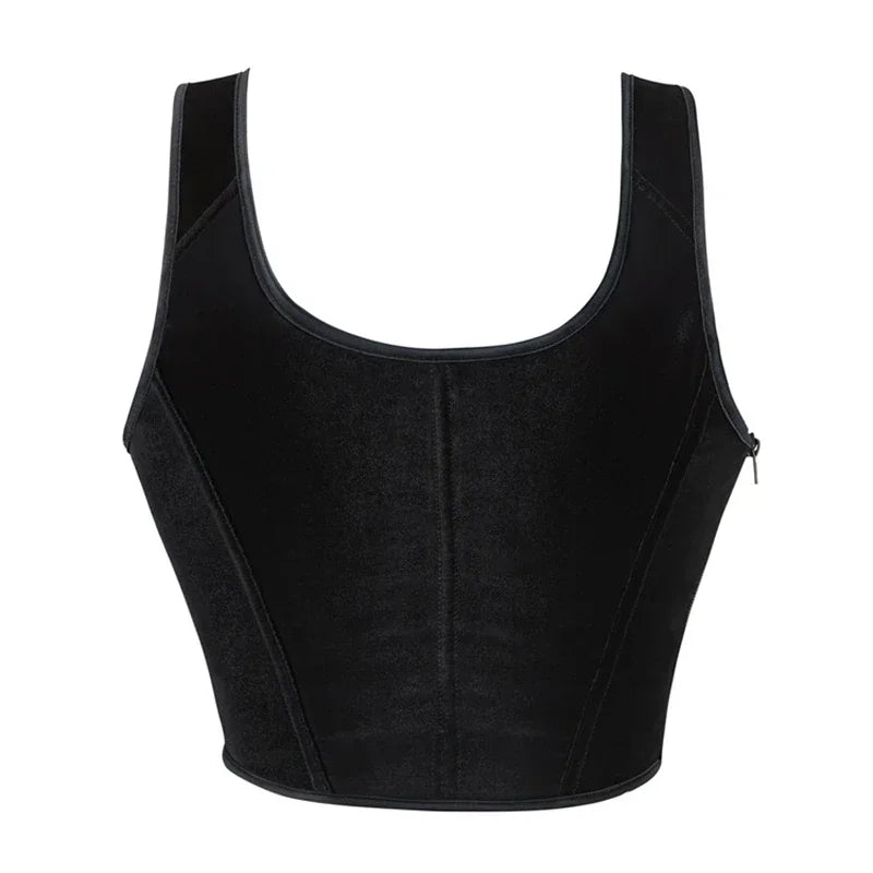 Black Velvet Sexy Overbust Corset Crop Tops Women Front Lace Up Side Zipper Shoulder Strap Bustier Vest Slimming Shaper Camis