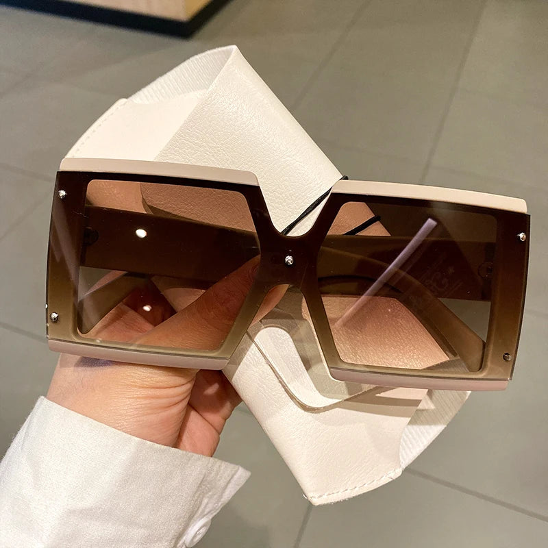 KAMMPT Square Oversized One-pieces Sunglasses Men Women Trendy Gradient Goggle Eyewear Fashion Luxury Brand Design Sun Glasses