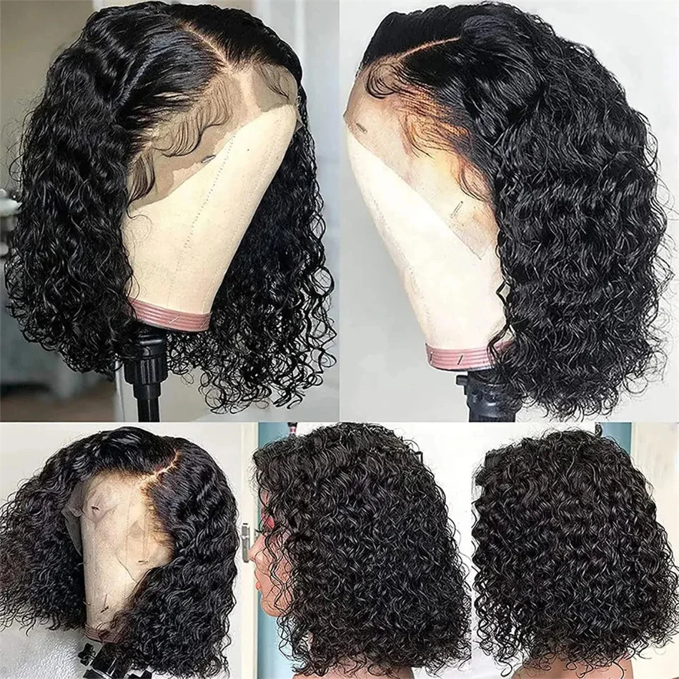 Loose Deep Wave Short Bob Human Hair Frontal Wigs Curly 13x4 4x4 Transparent Lace Front Wig 180 Density Brazilian Remy For Women