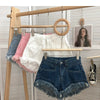 ITOOLIN Women Vintage Tassels Denim Shorts Button Loose High Waist A-line Jean Shorts Casual Women Office Trousers Streetwear
