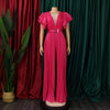 Elegant Pleated Jumpsuits & Rompers for Women V Neck Ruffles Belt Waisted High Waisted Floor Length Luxury Birthday Party Outfit