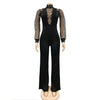 Fashion Women's Clothing Hollow Long-sleeved Loose Wide Leg Jumpsuits Overall Pants Solid Color Sexy Lace