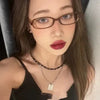 Y2K Women Retro Oval Square Glasses Red Green Frame Glass Eyewear Decorative Computer Anti-blue Eyeglasses with Seaside Driving