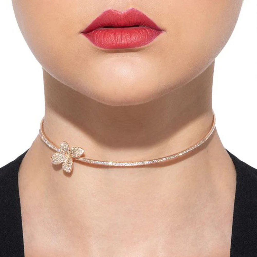 Ins Fashion Rhinestone Butterfly Collar Necklace Wedding for Women Simple Open Collar Choker Necklace Crystal Jewelry Gifts