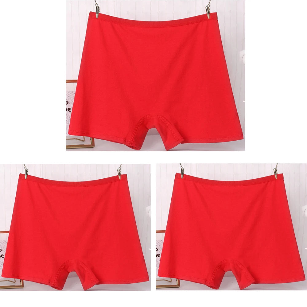 3pcs Cotton Women Panties Lady Plus Size Boxer Underwear High Waist Briefs Solid Color Female Shorts Safety Panty