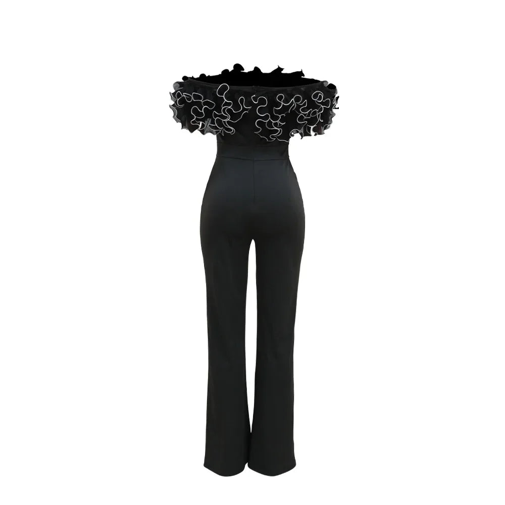 Sexy Slash Neck Slim Fit Jumpsuit for Woman Jumpsuits Rose One Piece Women Club Overalls Celebrities Outfits Party Sexy Rompers