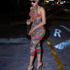 Floral Print Summer Skinny Capris Pants Jumpsuits Women Sexy Sleeveless Lace Up Halter Backless Ruched Peach Hips Slim Rompers