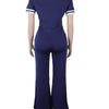 Beyprern Women's Turn-Down Collar Patchwork Wide Legs Jumpsuits Fashion Short Sleeve Stretchy Fitted Overall Night Club Outfits