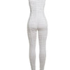 Weird Puss Ruffles Stretch Jumpsuit Women Casual Tight Fitness Activity Sleeveless Low-Neck Solid Skinny Sporty Workout Overalls