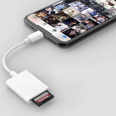 Lighting To SD Card Reader Adapter for IPhone 14 13 12 11 Pro Max Mini XS XR X IPad Otg Micro SD TF Memory Card Reader Connector