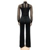 Fashion Women's Clothing Hollow Long-sleeved Loose Wide Leg Jumpsuits Overall Pants Solid Color Sexy Lace