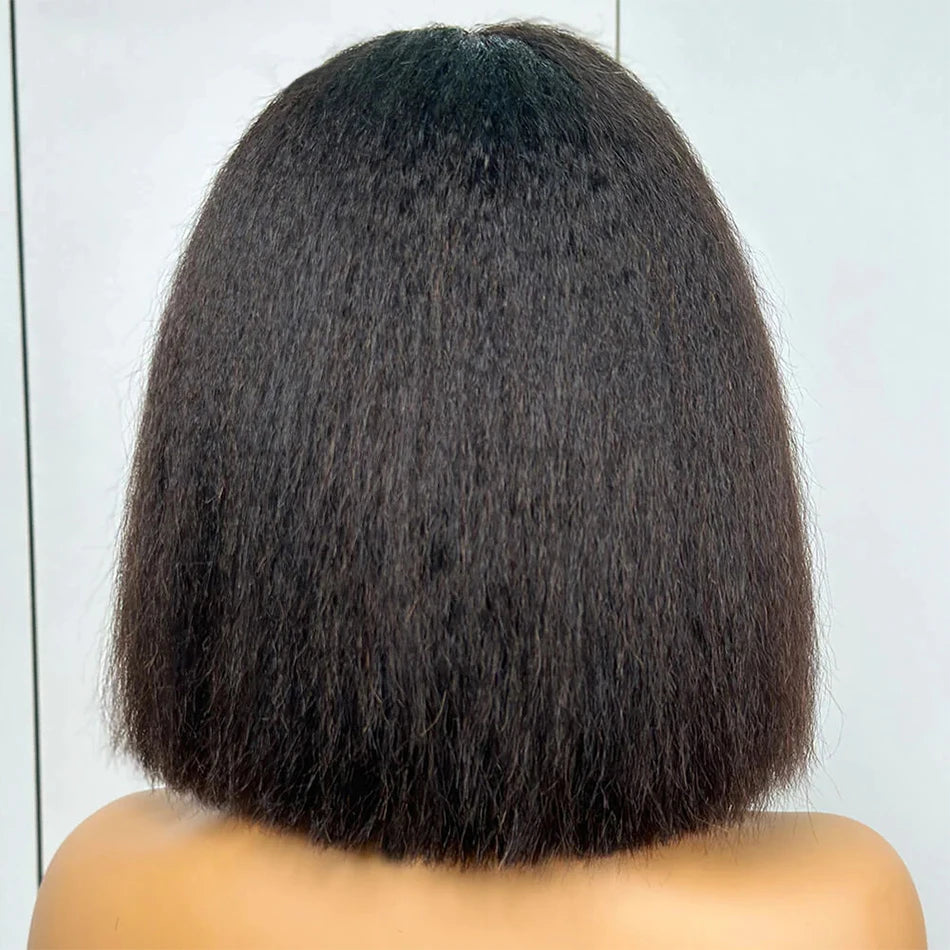 Peruvian Kinky Straight Wig Glueless Short Bob Wigs Human Hair 13X4 Yaki Straight Lace Front Wig Pre Plucked Closure Wig 180%