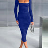 Autumn and Winter Women Sexy Bodycon Dress Square Neck Long Sleeved Ladies Evening Dresses