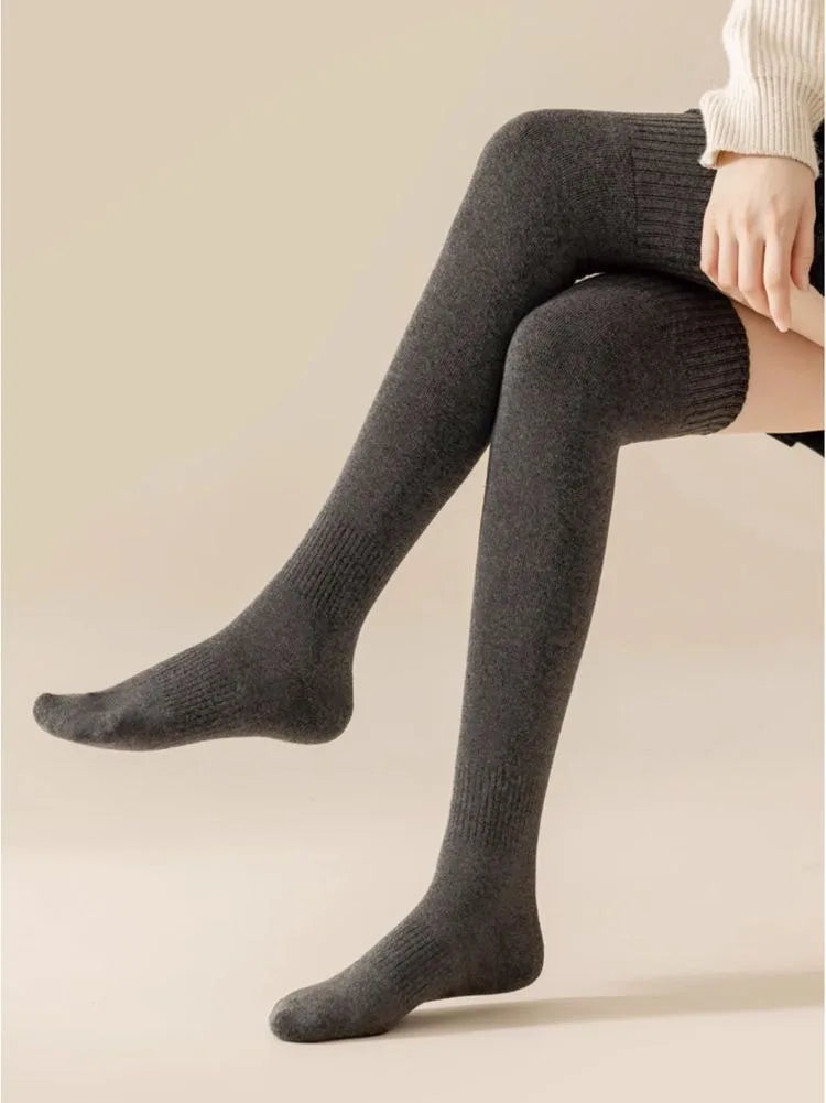 New Women Black White Knee High Lolita Socks Lady Female Over Knee Cute Long Sock Solid Color Stockings For Women