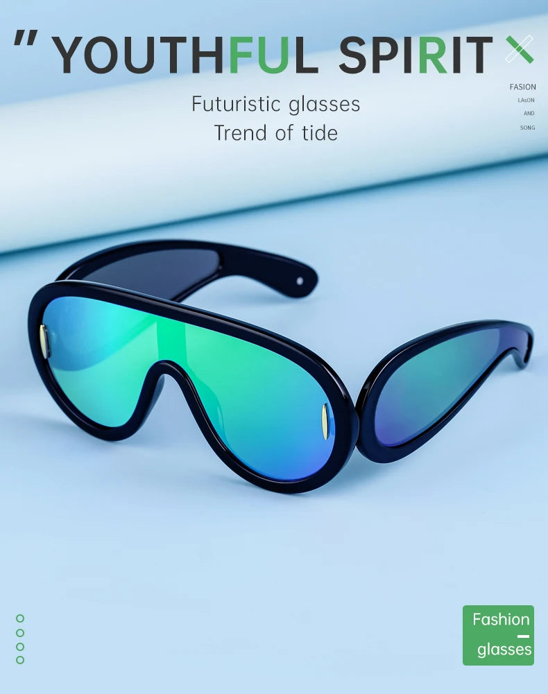 Oversized Wave Mask One-Piece Sunglasses Women Sports Y2K Punk Sun Glasses for Lady 2024 Luxury Brand Steampunk Eyewear Goggle
