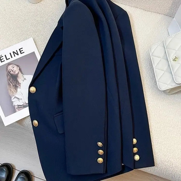 Suit jacket female 2024 early autumn new solid color high-grade feeling slim Joker casual fashion temperament slim top.