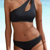 Bikini 2025 New Swimsuit Women Swimwear Solid Black One Shoulder Bikinis Set Bathing Suit Female Two Pieces Beach Wear Biquini