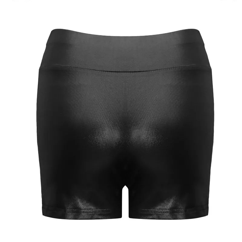 2023 Sexy Womens Shorts Shiny Elastic High Waist Shiny Faux PU Leather Short Pants Slim Hot Dance Clubwear Mini Shorts