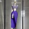 New Women Sexy Two Pieces Set Stretched Crystal Diamonds Night Club Skirt Suits Laced Singer Dancer Stage Performance Costume