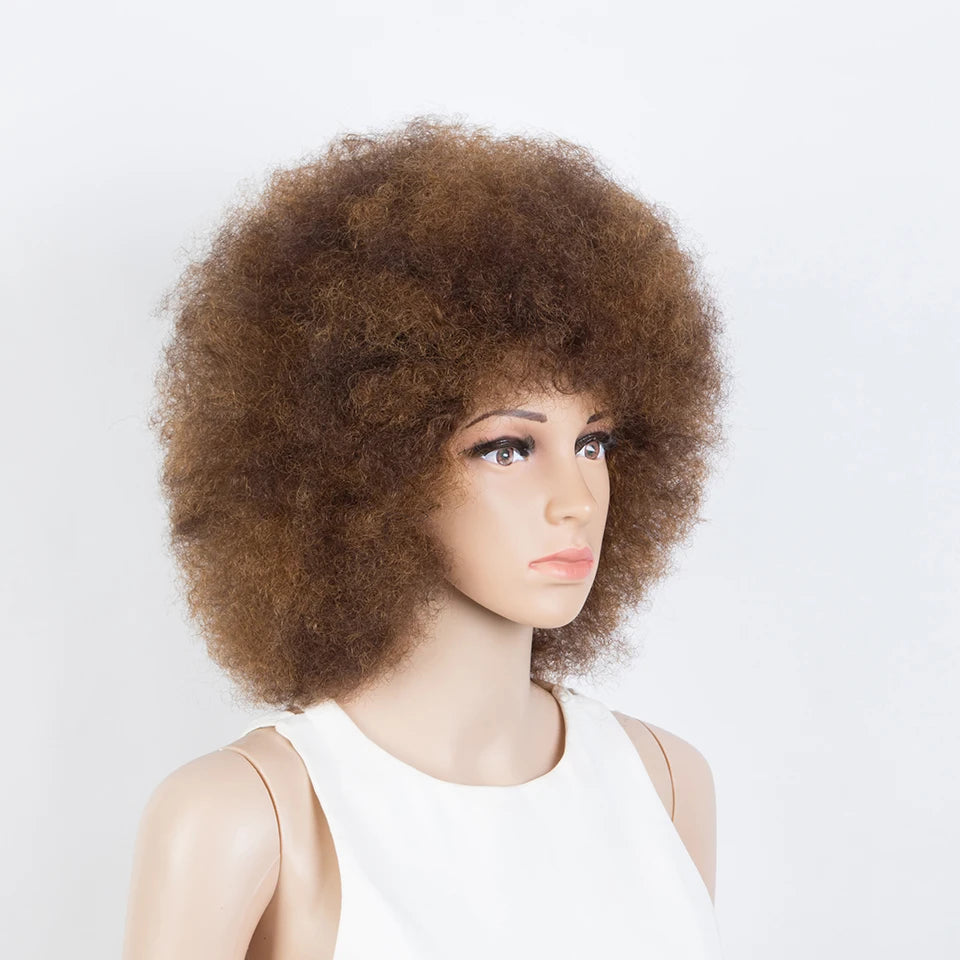 QVR Short Afro Kinky Curly Wigs With Bangs For Women Fluffy Short Afro Curly Wigs Human Hair Wig 180% Density Full Machine Hair