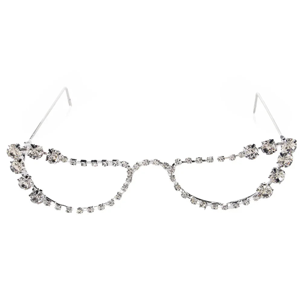 Stonefans Simple Rhinestone Cat Eye Glasses Frames Jewelry for Women Statement Spectacle Eye Decoration No Lens Eyewear Gift