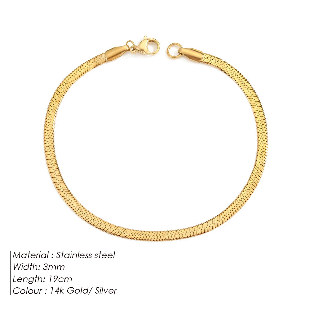 eManco Stainless Steel Adjustable Classic Snake Chain Bracelet Women's Gold Plated Jewelry Wholesale